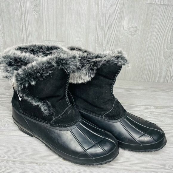 Nwot bearpaw Deborah Black/Grey rain boots with fur trim size 11 waterproof - Picture 2 of 8